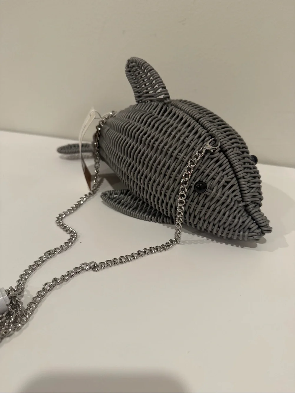 Gray Wicker Dolphin Fish Ornament with Chain - Pets Fish Accessory